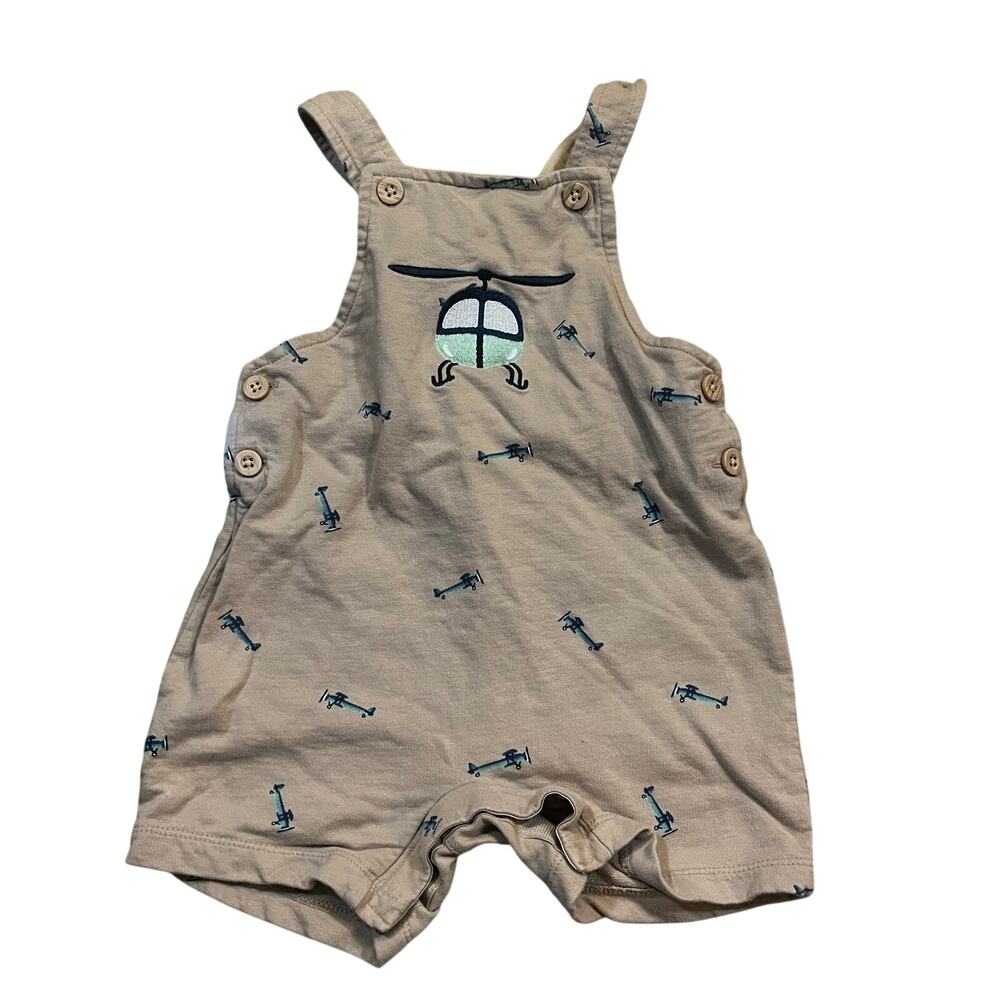 Pekkle Baby Romper 24M‎ Helicopter Embroidered Overall Shortalls Beige Cute
